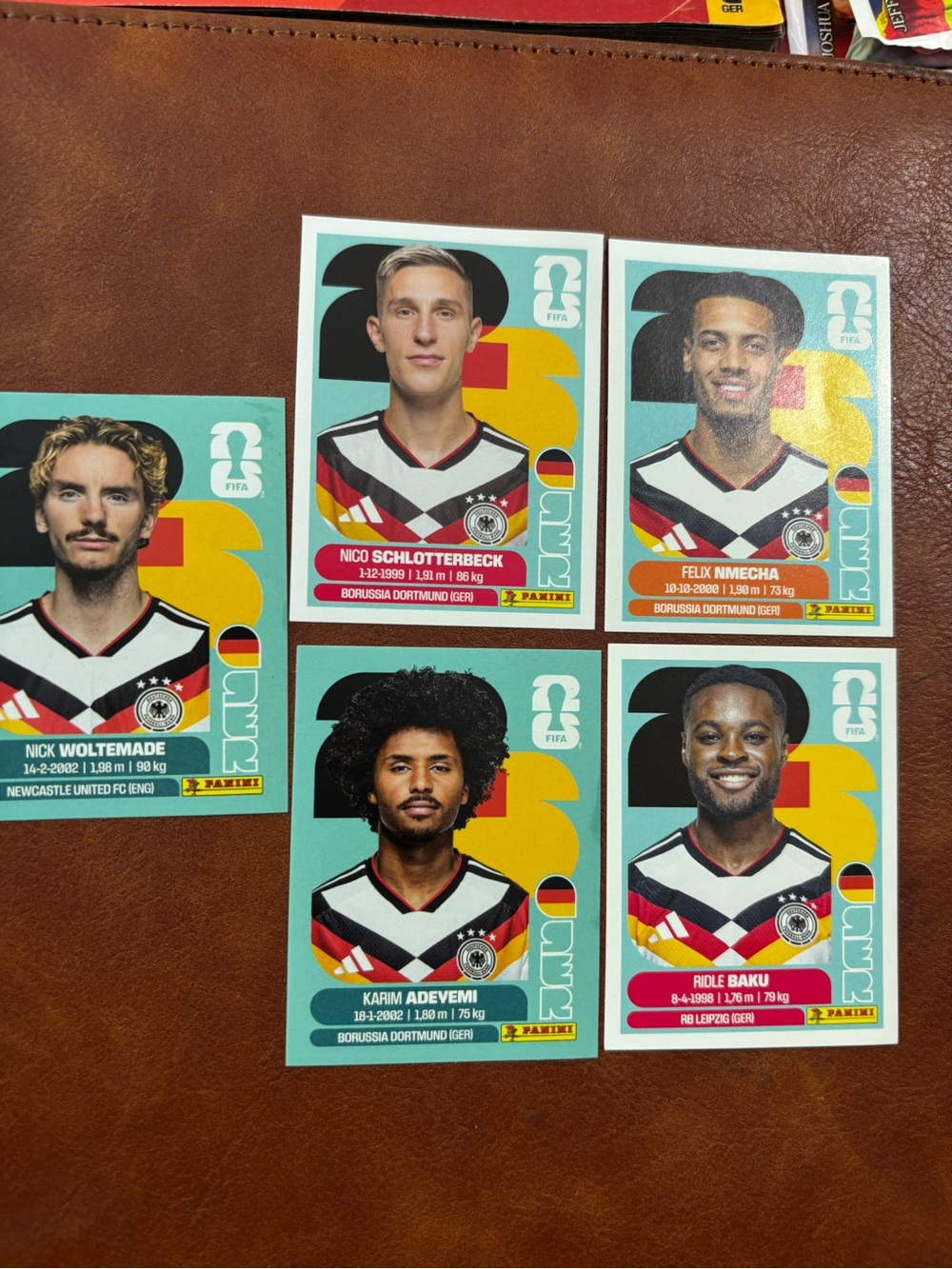 Panini Soccer Sticker Cards with Teal, Yellow, Red, Black Accents